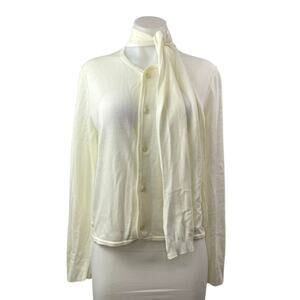 NEW Style Addict Womens Cream Long Sleeve Necktie Button Up Shirt Blouse Top S/M